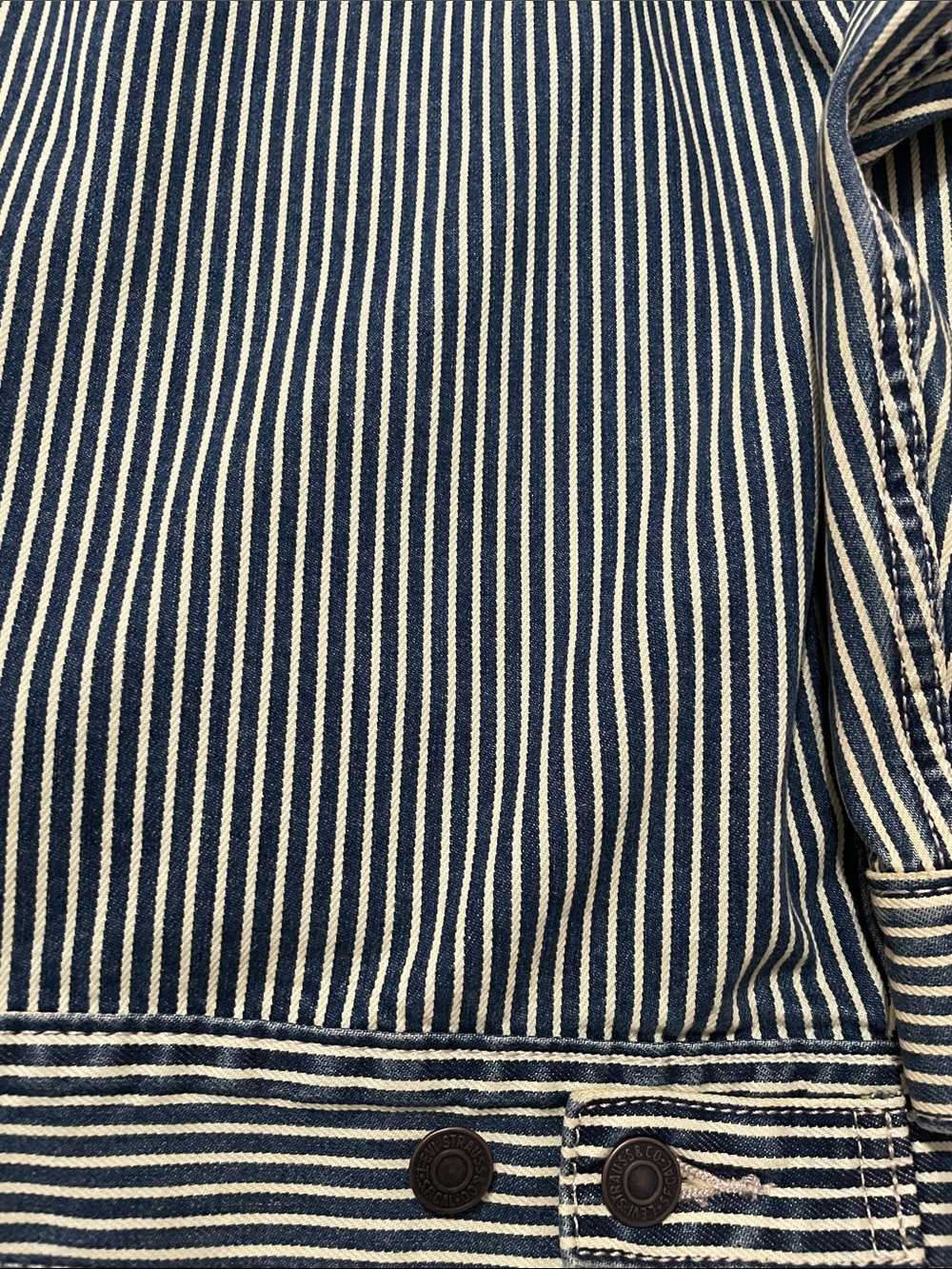 Levi's Blue & White Striped Chore Jacket with Red Patch - Picture 6 of 8